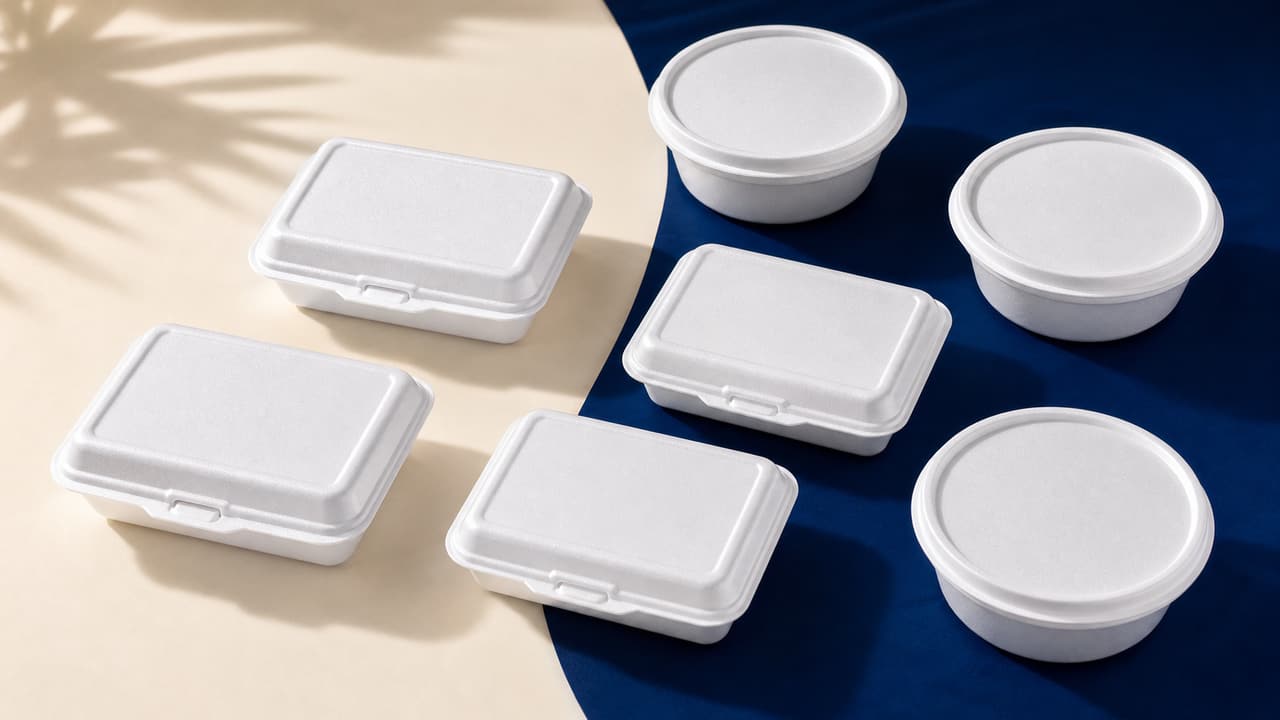 Marmitas de isopor organizadas para entrega a uma empresa
